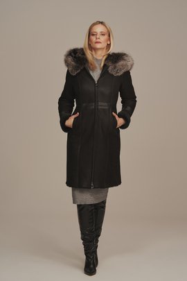 Ladies black sheepskin coat